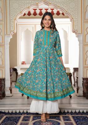 Women'S Floral Printed Anarkali Kurti (Green) 2