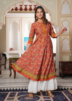 Women'S Floral Printed Anarkali Kurti (Red) 2