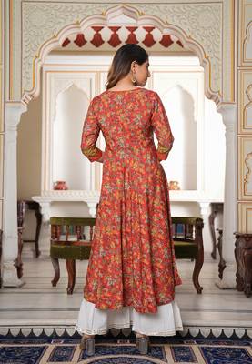 Women'S Floral Printed Anarkali Kurti (Red) 3