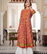 Women'S Floral Printed Anarkali Kurti (Red)