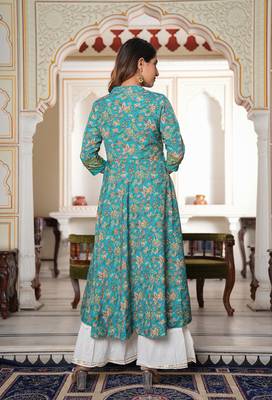 Women'S Floral Printed Anarkali Kurti (Green) 3
