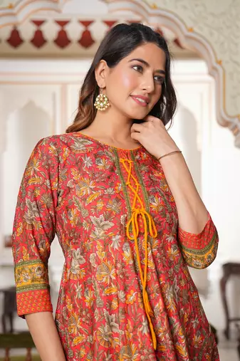 Women'S Floral Printed Anarkali Kurti (Red)