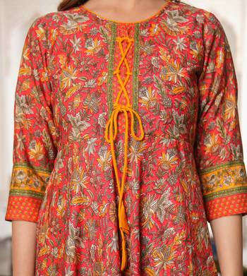 Women'S Floral Printed Anarkali Kurti (Red) 5