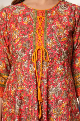 Women'S Floral Printed Anarkali Kurti (Red)