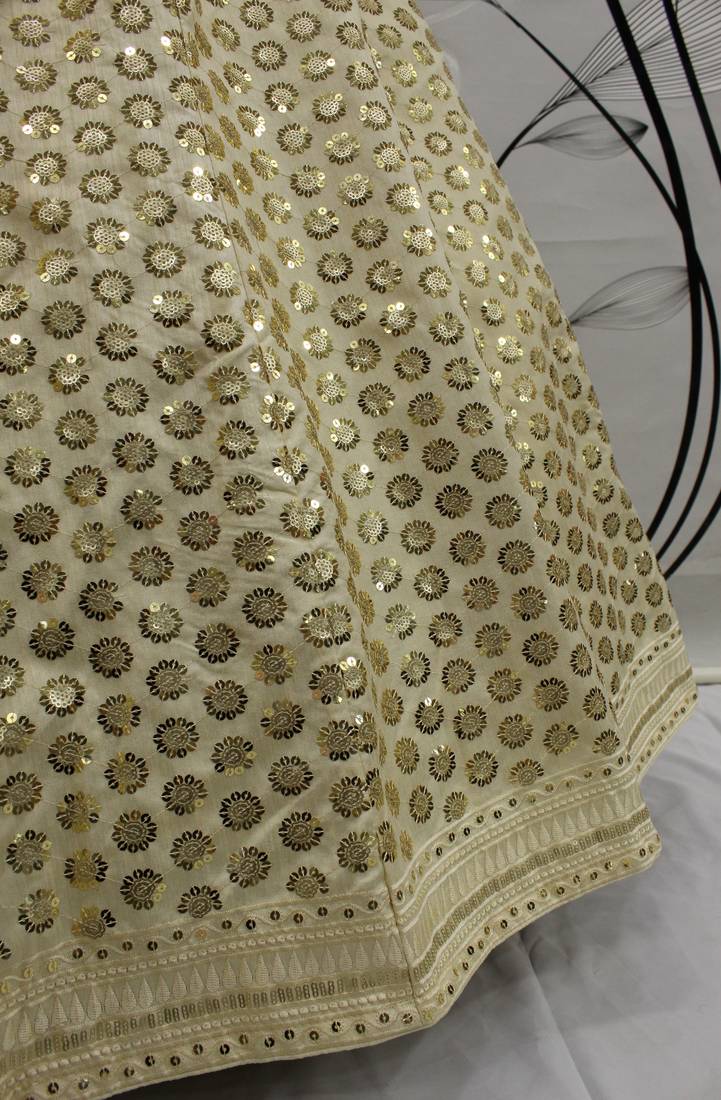 Beige Colored Thread & Sequins Embroidered Art Silk Lehenga Choli For Bride