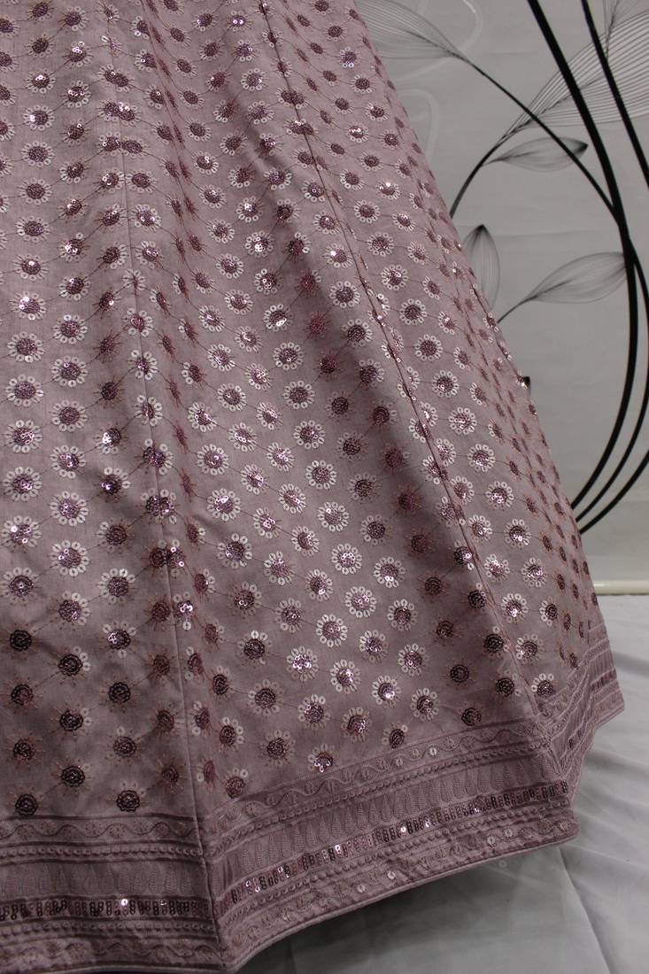  Dusty Pink Colored Thread & Sequins Embroidered Art Silk Lehenga Choli For Bride