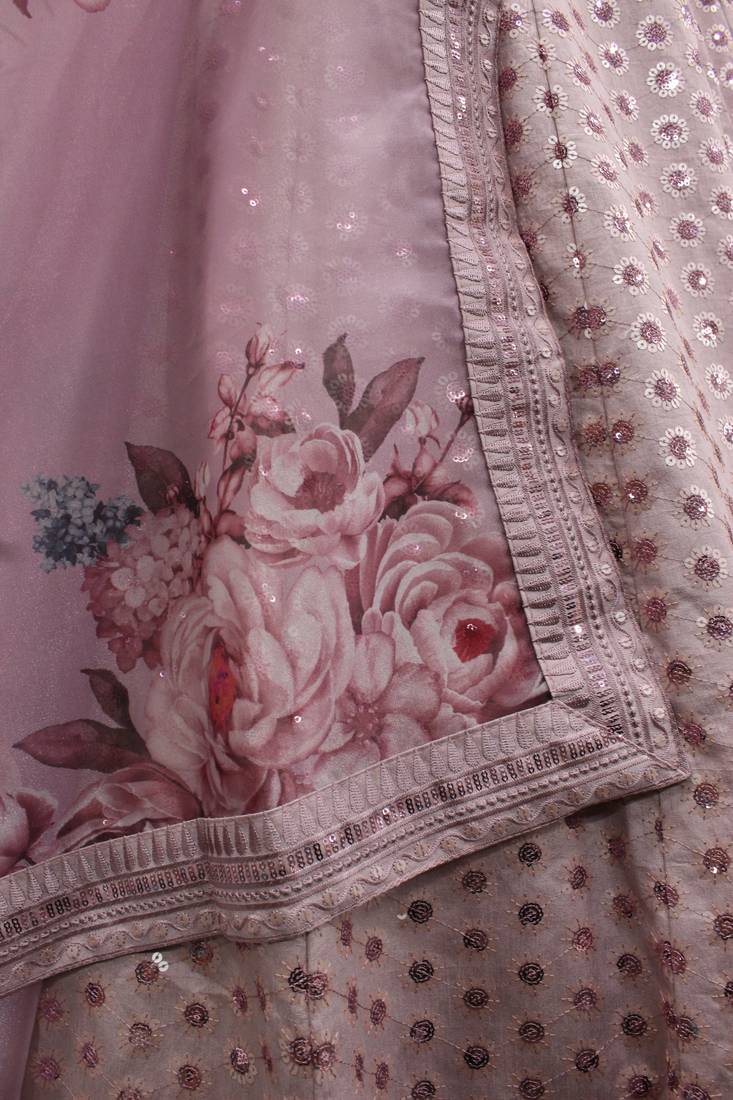  Dusty Pink Colored Thread & Sequins Embroidered Art Silk Lehenga Choli For Bride