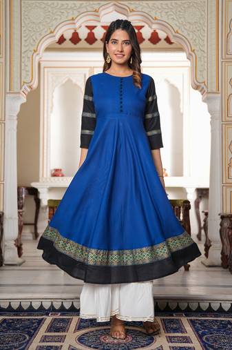Women'S Blue Anarkali Kurti (Blue)