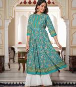Women'S Floral Printed Anarkali Kurti (Green)