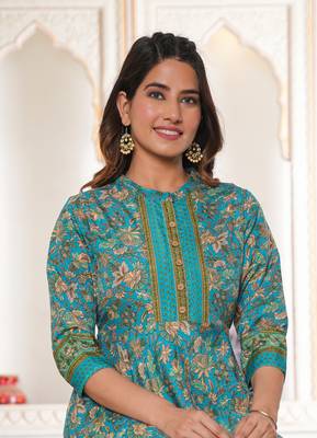 Women'S Floral Printed Anarkali Kurti (Green) 4