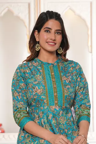 Women'S Floral Printed Anarkali Kurti (Green)