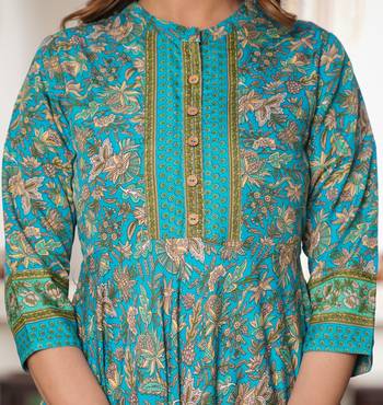 Women'S Floral Printed Anarkali Kurti (Green) 5