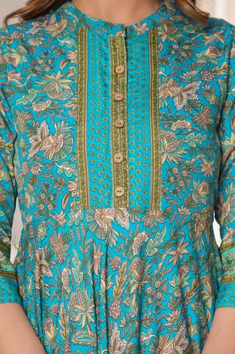 Women'S Floral Printed Anarkali Kurti (Green)