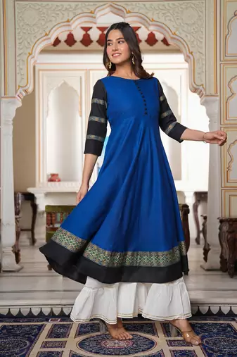 Women'S Blue Anarkali Kurti (Blue)