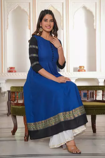 Women'S Blue Anarkali Kurti (Blue)