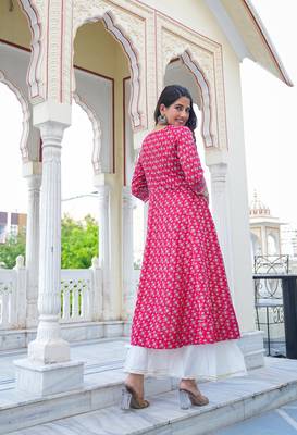 Women'S Rayon Floral Printed Anarkali Kurti (Red) 1