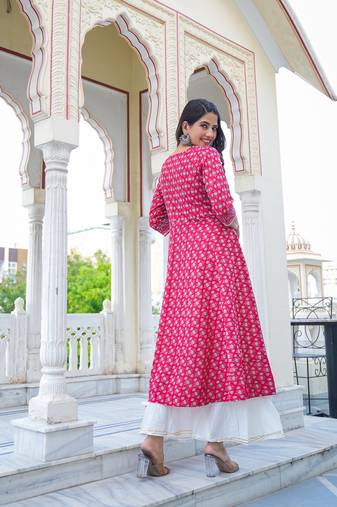 Women'S Rayon Floral Printed Anarkali Kurti (Red)