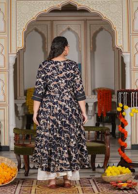 Women'S Plus Size Rayon Abstract Printed Anarkali Kurta (Blue) 3