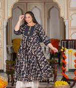 Women'S Plus Size Rayon Abstract Printed Anarkali Kurta (Blue)