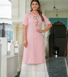 Women'S Stripe Printed Embroidered Straight Kurta (Pink)