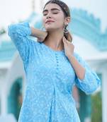 Women'S Cotton Floral Printed Short Kurti (Blue)