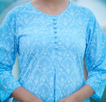Women'S Cotton Floral Printed Short Kurti (Blue) 5