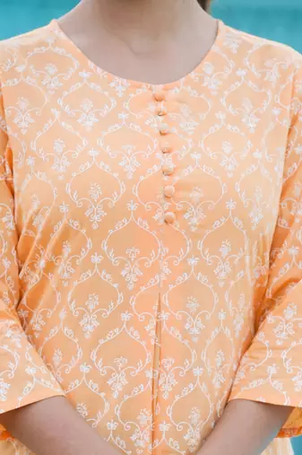 Women'S Cotton Floral Printed Short Kurti (Orange)