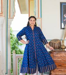 Women'S Plus Size Rayon Ikat Printed Anarkali Kurta (Blue)