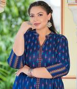 Women'S Plus Size Rayon Ikat Printed Anarkali Kurta (Blue)