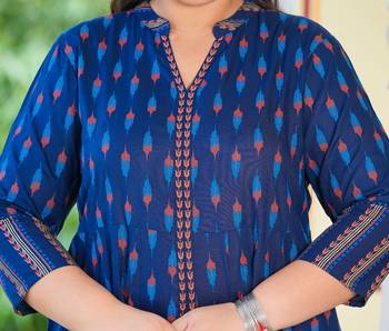 Women'S Plus Size Rayon Ikat Printed Anarkali Kurta (Blue) 5
