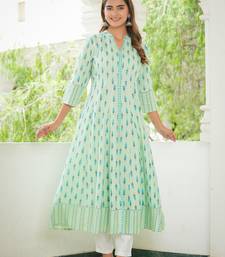 Women'S Rayon Ikat Printed Anarkali Kurta (Green)