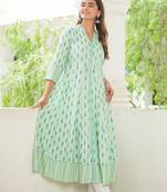 Women'S Rayon Ikat Printed Anarkali Kurta (Green)