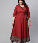 Women'S Cotton Printed Angrakha Style Anarkali Kurta (Maroon)