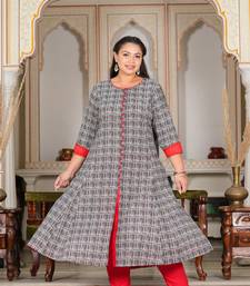 Women'S Plus Size Cotton Printed Anarkali Kurta (Grey)