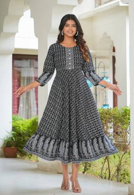 Women'S Geomatrical Jamdani Printed Kurta (Black) 1