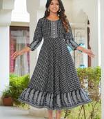 Women'S Geomatrical Jamdani Printed Kurta (Black)
