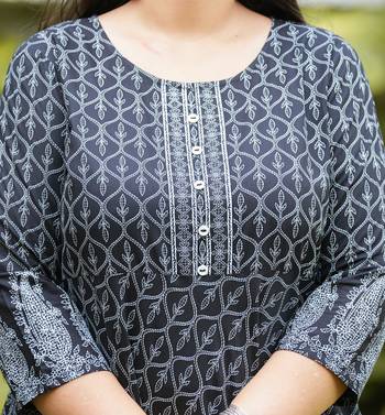 Women'S Plus Size Geomatrical Jamdani Printed Kurta (Black) 5