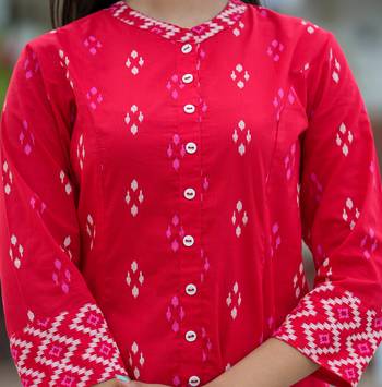 Women'S Cotton Ikat Printed A-Line Kurta (Red) 5