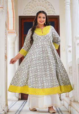Women'S Cotton Geomatrical Printed Anarkali Kurti (Multi) 2