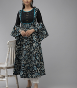 Women'S Cotton Floral Printed  Anarkali Kurti (Black)