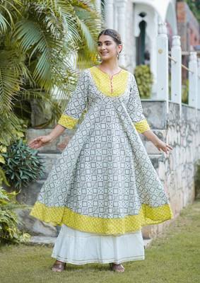 Women'S Cotton Geomatrical Printed Anarkali Kurti (Multi) 1