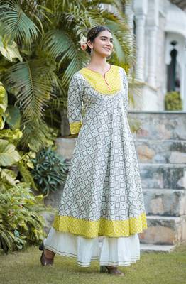Women'S Cotton Geomatrical Printed Anarkali Kurti (Multi) 3