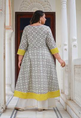 Women'S Cotton Geomatrical Printed Anarkali Kurti (Multi) 3