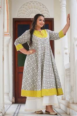 Women'S Cotton Geomatrical Printed Anarkali Kurti (Multi) 4