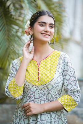Women'S Cotton Geomatrical Printed Anarkali Kurti (Multi) 4