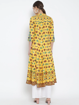  women's rayon patola printed anarkali kurti (yellow) 1