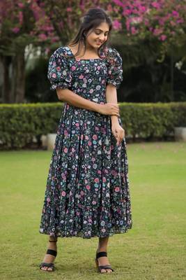 Black colour georgette maxi dress 1