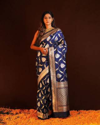 Navyblue Color silk Blend Sarees With Blouse 1