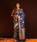 Navyblue Color silk Blend Sarees With Blouse