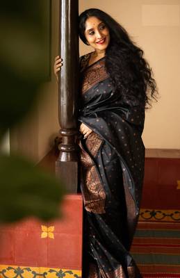 Black Color silk Blend Sarees With Blouse 1